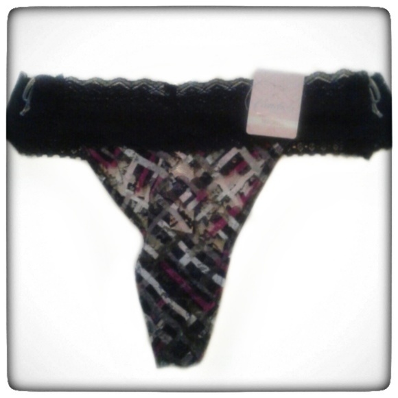 Candies Purple/Black Plaid Laced Thong-S - Picture 1 of 7